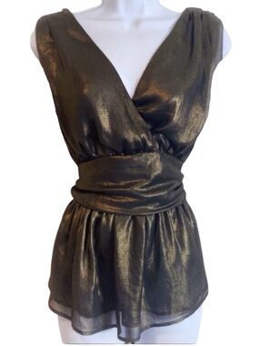French Connection Black & Gold Tie Waist Club Date Night Top